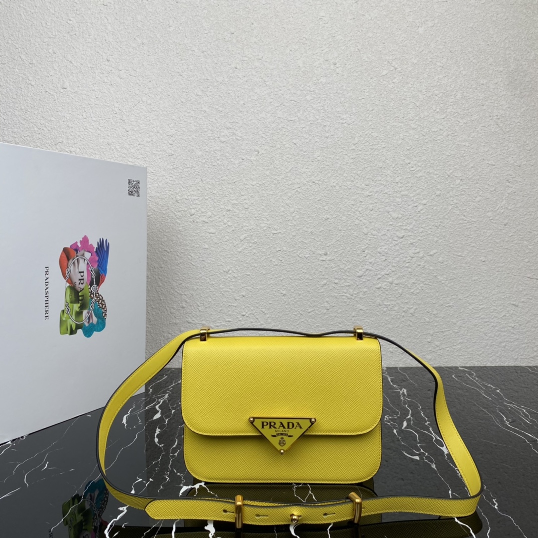 Prada Embleme Saffiano Leather Shoulder Bag Handbag Citron Yellow 1BD320